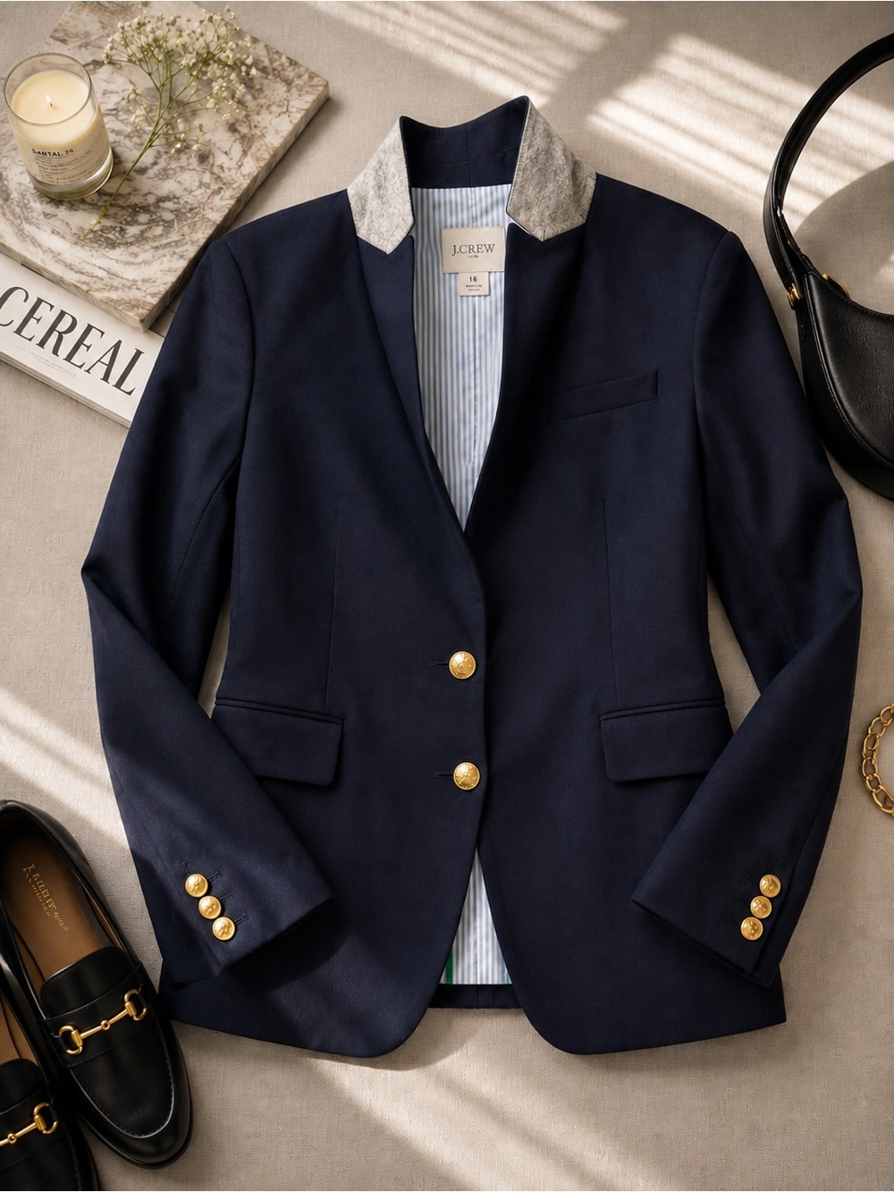 J.Crew Schoolboy Blazer Size 16 NWT Navy Wool Blend Gold Crest Buttons Preppy